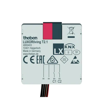 Theben Tasterschnittstelle LUXORliving T2.1 4800403 | Binäreingang 2-fach UP | KNX Bus | 5V AC/DC | IP20