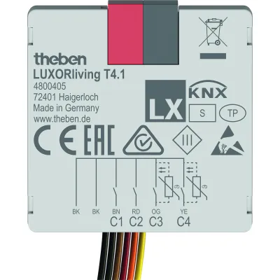 Theben Tasterschnittstelle LUXORliving T4.1 4800405 | Binäreingang 4-fach | KNX Unterputz | potentialfrei | Smart Home