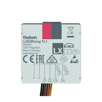 Theben Tasterschnittstelle LUXORliving T4.1 4800405 | Binäreingang 4-fach | KNX Unterputz | potentialfrei | Smart Home
