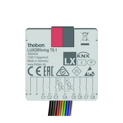 Theben Tasterschnittstelle LUXORliving T8.1 4800409 | KNX Binäreingang 8-fach | Unterputz | 5V AC/DC | IP20 | Smart Home