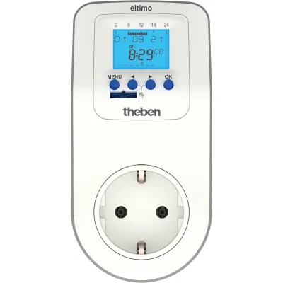Theben Digitale Steckdosen-Zeitschaltuhr eltimo 020 top3 | Wochenprogramm | App steuerbar | IP20 | 230V 16A | Schuko