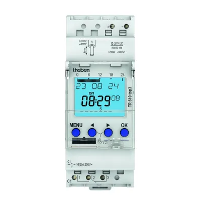 Theben Digitale Zeitschaltuhr TR 610 top3 | 12-24V AC/DC | 1 Kanal | DIN-Schiene | 16A