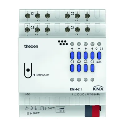 Theben Dimmaktor DM 4-2 T KNX 4940280 | 4-fach Universal-Dimmaktor | 4x200W | REG 4TE | LED-Anzeige | IP20