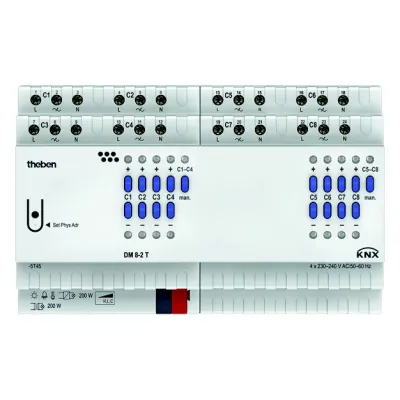 Theben Dimmaktor DM 8-2 T KNX 4940285 | 8-fach Universal-Dimmaktor | 8x200W | REG | KNX | 0–100% dimmbar