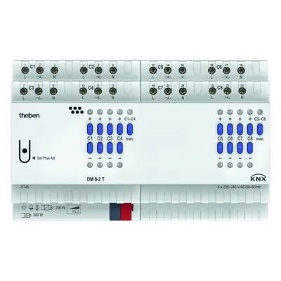 Theben Dimmaktor DM 8-2 T KNX 4940285 | 8-fach Universal-Dimmaktor | 8x200W | REG | KNX | 0–100% dimmbar