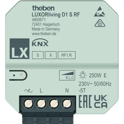 Theben Funk-Dimmaktor LUXORliving D1 S RF 4800671 | KNX-RF | 1-fach UP | 2–250W | LED & Universal | Unterputz