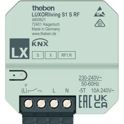 Theben Funk-Schaltaktor LUXORliving S1 S RF 4800621 | KNX-RF Data Secure | 1-fach UP | 16A | 2 Binäreingänge | IP20