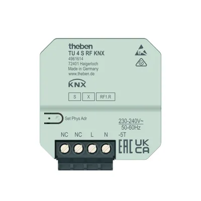 THEBEN Funk-Tasterschnittstelle TU 4 S RF KNX 4961614 | 4-fach Binäreingang UP | Data Secure | Temperaturfühler-Eingang