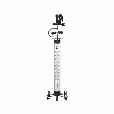 TFA Dostmann Gartenthermometer 12.2035 | Analog | Wetterhahn & Windrad | Erdspieß | wetterfest | schwarz | 140 cm