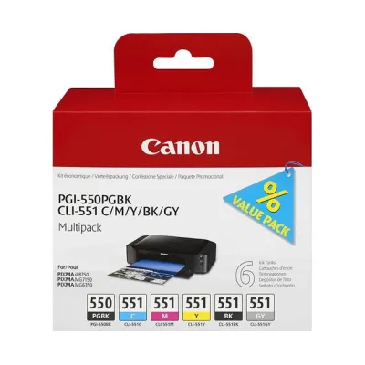 Canon Tintenpatronen Multipack PGI-550/CLI-551 | Original | 6 Farben | für PIXMA MG6350 MG7150 MG7550 iP8750