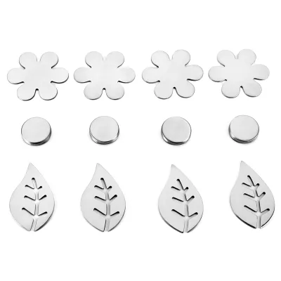 Metaltex Tischtuch-Magnete 4 Stück | Magnetische Tischdecken-Gewichte aus Edelstahl | Blumen & Blätter, silber