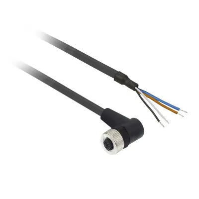 Telemechanique Sensors Leitungsdose XZCP1241L2 | M12 4-polig abgewinkelt | PUR Kabel 2m | Sensor-Aktor-Kabel | schwarz