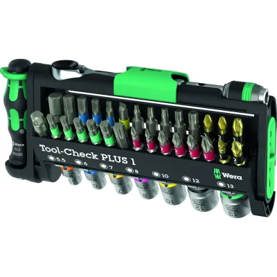 Wera Bitset Tool-Check PLUS 1 05049055001 | 39-teilig | 1/4" Bit-Ratsche | Magnethalter | Kunststoffbox | schwarz/grün
