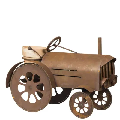 Traktor mit Blumentopf Metall m.Edelrost,Keramik