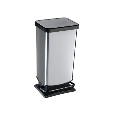 Rotho Treteimer Paso 17541.11005 | Abfalleimer 40L | Edelstahl-Optik | Kunststoff | geruchsdicht | Rechteckig | Silber