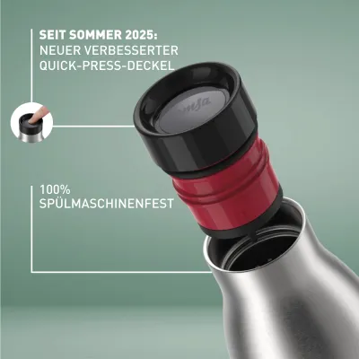 Emsa Trinkflasche Bludrop N31106 | 0,5 Liter Edelstahl | Quick Press Verschluss | doppelwandig | BPA-frei | grün