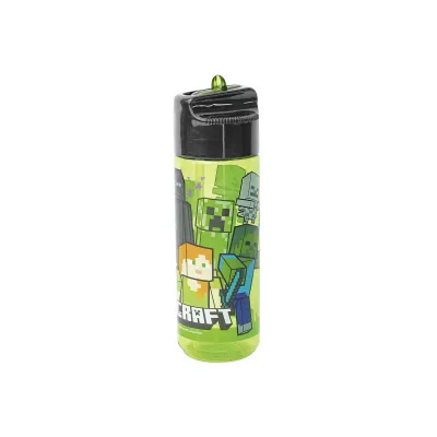 p:os Trinkflasche 33171 | Minecraft Kinderflasche 540ml | BPA-frei & auslaufsicher | Kunststoff, Strohhalm | mehrfarbig