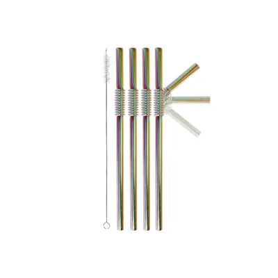 Trinkhalm-Set 10007254_01030307 | Edelstahl knickbar 22cm | 4 Stück + Reinigungsbürste | bunt | nachhaltig