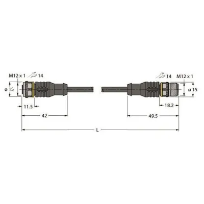 Turck Sensor-Aktor-Kabel RKC4.4T-5-RSC4.4T/TXL | M12 Stecker/Buchse | 4-polig | 5m | PUR | geschirmt | schwarz