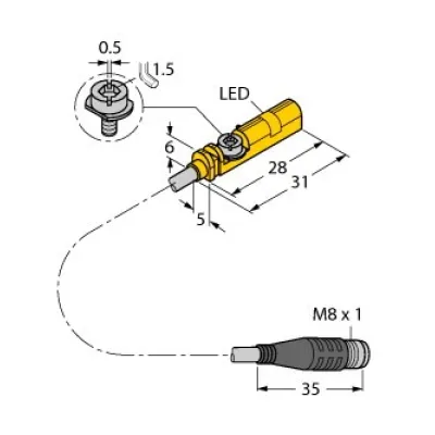 Turck Magnetfeldsensor BIM-UNT-AP6X-0.3-PSG3S/S1139 | PNP | DC 10-30V | T-Nut Zylinder | 0,3m Kabel | IP67 | Kunststoff