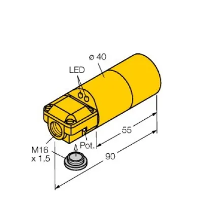 Turck Induktiver Näherungsschalter DBI15U-K40SR-AP4X2 | PNP Sensor | 15 mm | Ø40x90 mm | DC 10–65V | Klemme | Kunststoff