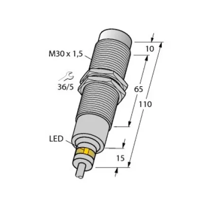 Turck Induktiver Sensor NI15-EM30D-VP6X/S120 | M30 | Edelstahl | PNP | 15mm | IP68/IP69K | 2m Kabel