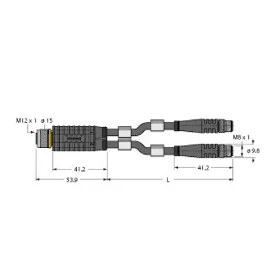 Turck 2-fach Sensor/Aktor Verteiler VBRK4.4-2 | Y-Verteiler M12x1 auf 2x M8x1 | 0,3m PUR | IP67 | schleppkettentauglich