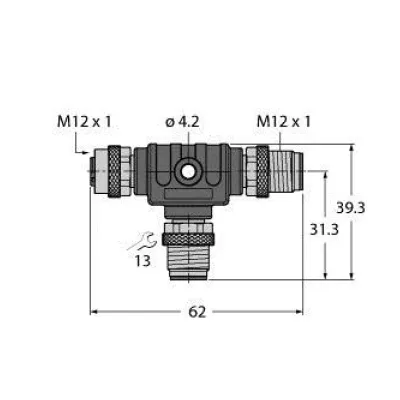 Turck Zweifachverteiler RKSW-2RSSW45-0002 | Profibus-DP T-Stück | 48V | IP67 | 12 MBit/s | 5-polig | schwarz