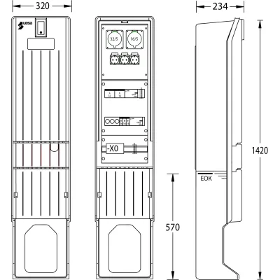 UESA Marktplatzverteiler MV-A010-04 | Verteilersäule 1420x320x234 mm | IP44 | GFK | freistehend | grau RAL 7035