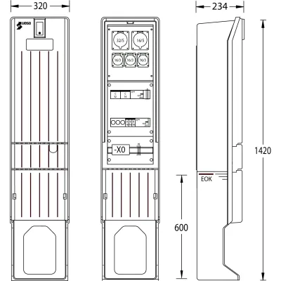 UESA Marktplatzverteiler MV-A010-02 | Verteilersäule 1420 mm | IP44 | freistehend | GFK | 1 Tür | grau RAL 7035