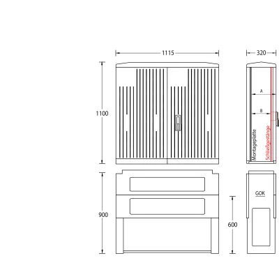 UESA Schaltschrank A120-M-1100 | IP44 | 1100x1115x320 mm | GFK | 2 Türen | Außen | grau RAL 7035