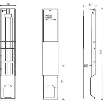 UESA Verteilersäule A010-M-1850 | Outdoor Stromverteiler IP44 | 1850x320x234 mm | GFK Kunststoff | grau RAL 7035