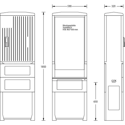 UESA Verteilersäule A070-M-1850 | Verteilerschrank Outdoor IP44 | 1850x590x320 mm | GFK Kunststoff | RAL 7035 Grau