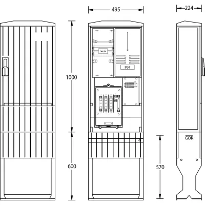 UESA Zähleranschlusssäule ZAS-1-FL TEN 2130-1116.21 | 1 Zählerplatz | 1600x495x224 mm | IP44 | Kunststoff grau