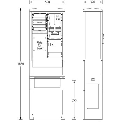 UESA Zähleranschlusssäule ZAS-S-1-S Avacon 1850x590x320mm | 1 Zählerplatz | 63A | IP44 | Kunststoff grau | Aufputz