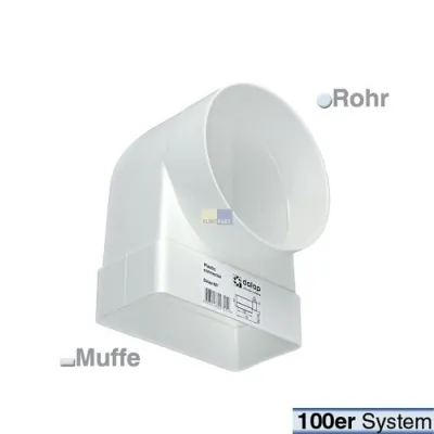 Umlenkstück 100erF Europart 90° Rundrohr 100mmØ / Flachkanalmuffe zu 111x56mm
