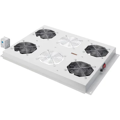 DIGITUS Dachlüftereinheit DN-19 FAN-4-SRV | Serverschranklüfter 4 Lüfter | Thermostat | Schalter | grau RAL7035