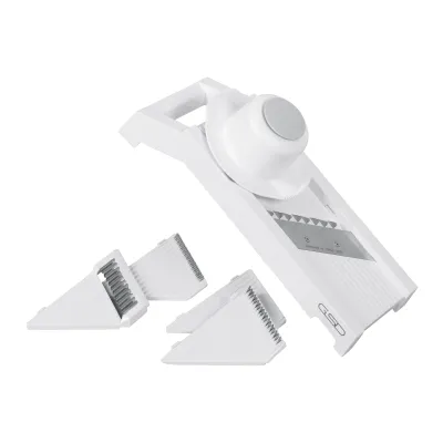 GSD Universal-Gemüsehobel 5-in-1 30 001 | Edelstahl rostfrei | 5 Einsätze | Julienne & Scheiben 1/2/3 mm | weiß