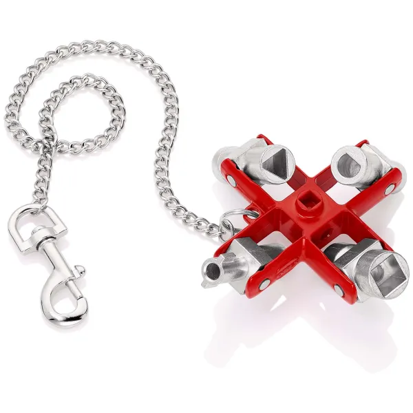 KNIPEX Universal-Schlüssel 00 11 06 | 9-in-1 Schaltschrankschlüssel | Zinkdruckguss | 90 mm | silber/rot