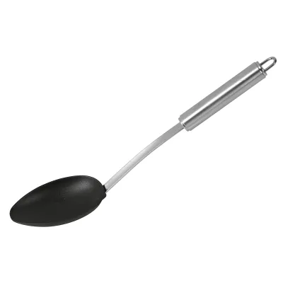 my basics Universalkochlöffel Nylon 188509 | Kochlöffel mit Edelstahlgriff 32 cm | schwarz | nicht spülmaschinengeeignet