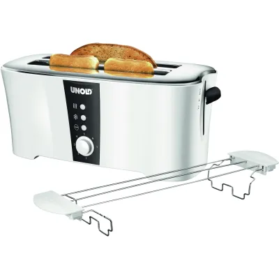 Unold Toaster 38020 Design Dual | 4-Scheiben | Langschlitz | 1350W | Brötchenaufsatz | Weiß/Schwarz