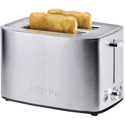 UNOLD Toaster 38216 Thommy | 2 Scheiben | Edelstahl | 850W | extra-große Röstkammern | Brötchenaufsatz | Krümelschublade