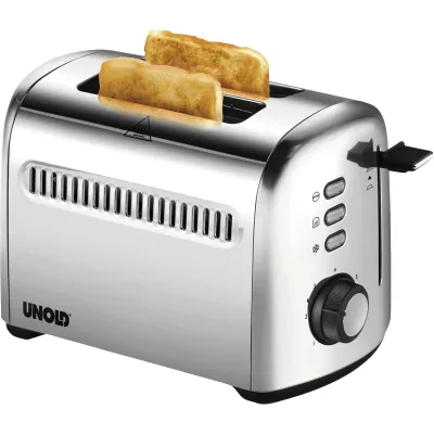 Unold Toaster 2-Scheiben 38326 | Retro Design | Edelstahl | 950W | Auftau- & Aufwärmfunktion | Krümelschublade | silber