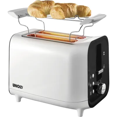 Unold Toaster 38410 | 2-Scheiben | 800 Watt | Auftauen & Aufwärmen | Brötchenaufsatz | Krümelschublade | weiß