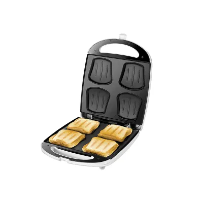 Unold Sandwichmaker 48480 Quadro | 4 Sandwiches gleichzeitig | 1100 W | Antihaft | Kabelaufbewahrung | Weiß/Edelstahl