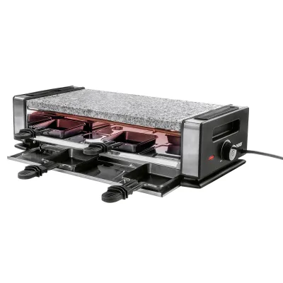 UNOLD Raclette Grill 48760 Delice Basic | 8 Personen | Naturstein-Grillplatte 38x19,5 cm | 1200W | Antihaft | schwarz