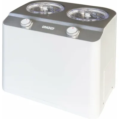 Unold Eismaschine 48830 Doppio Bianco | Kompressor | 2x 1,2l Eisbehälter | 2,4l | 250W | Sahneeis in 30 Min. | Weiß