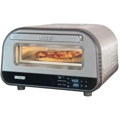 Unold Pizzaofen LUIGI 68816 | 1700 Watt | Pizzastein 32x32cm | Ober-/Unterhitze | bis 400°C | Timer | Edelstahl/Schwarz