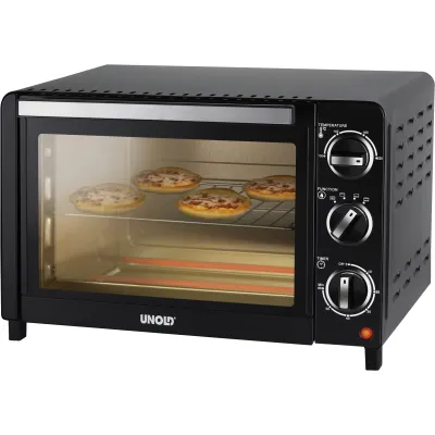 Unold Mini-Backofen 68875 Allround | 18L | 1200W | Ober-/Unterhitze | Timer | Edelstahl-Heizelemente | schwarz