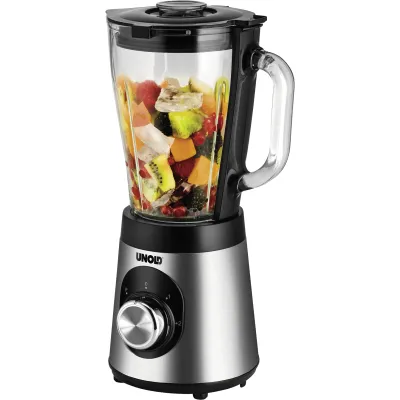 Unold Standmixer 78625 | 1,5 l Glasbehälter | 500 Watt | Icecrush-Funktion | Edelstahlmesser | Edelstahl/Schwarz